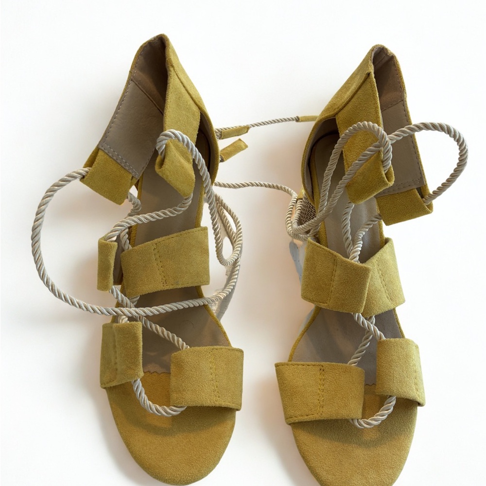 Mustard Yellow Sandals Ankle Leg Tie Up Size 11